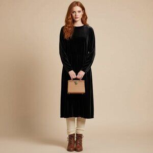 Vintage Talbots Womens Size M Mock Neck Long Sleeve Elastic Waist Velvet Dress